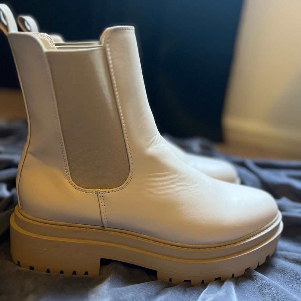 Beige platform boots
